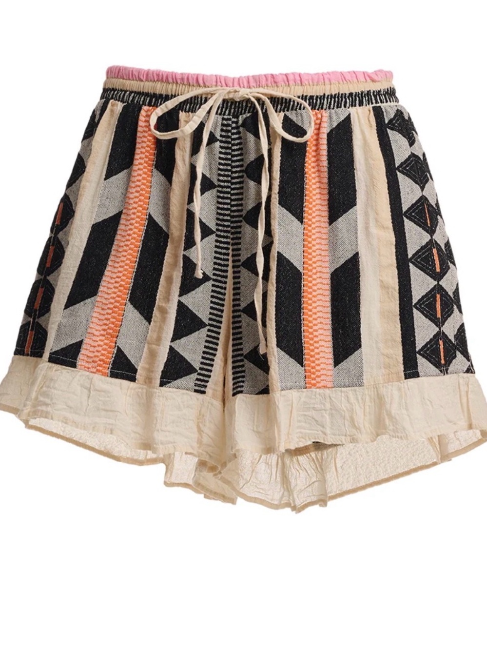 Devotion TWINS Embroidered Geo Drawstring Shorts - Pink/Black/Cream